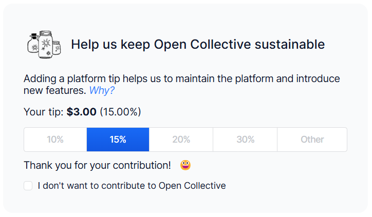 Screenshot of the default platform tip settings when making a new contribution.